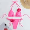 2 шт./комплект женский комплект бикини на шнуровке бюстгальтер с подкладкой плавки комплект 3D цветочный декор пляжный стиль купальники