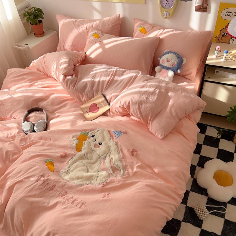 Мультяшный Мягкий Хлопковый Моющийся Комплект из 3 предметов для Односпальной Кровати: Простыня на резинке, Простыня, Приятная к коже