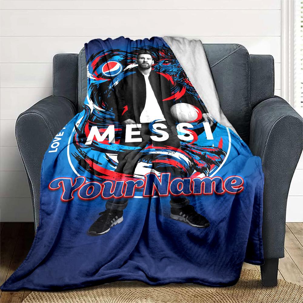Messi Customize Text Blanket Gift Personalized Blanket Comfortable Great for Chair Living Room Livingroom Home Decor Four Seasons Universal