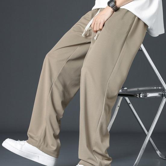 Men Sport Pants Loose Straight Wide Leg Drawstring Elastic Waist Soft Breathable Solid Color Gym Traning Jogging Sweatpants Full Length Trousers