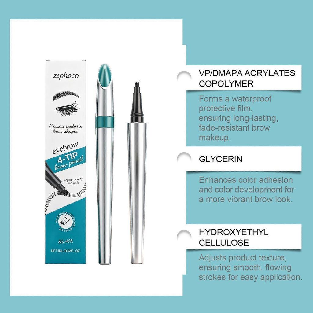 Anti-Glare Four-Fork Eyebrow Pencil For Daily Modification Of Wild Eyebrows Black Long-Lasting Water Resistance And Eyebrow Color Enhancement
