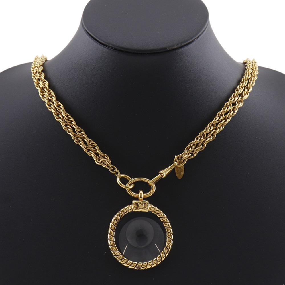 CHANEL Loupe Pendant Necklace 2 vintage Plated Gold 106.1g Women Used
