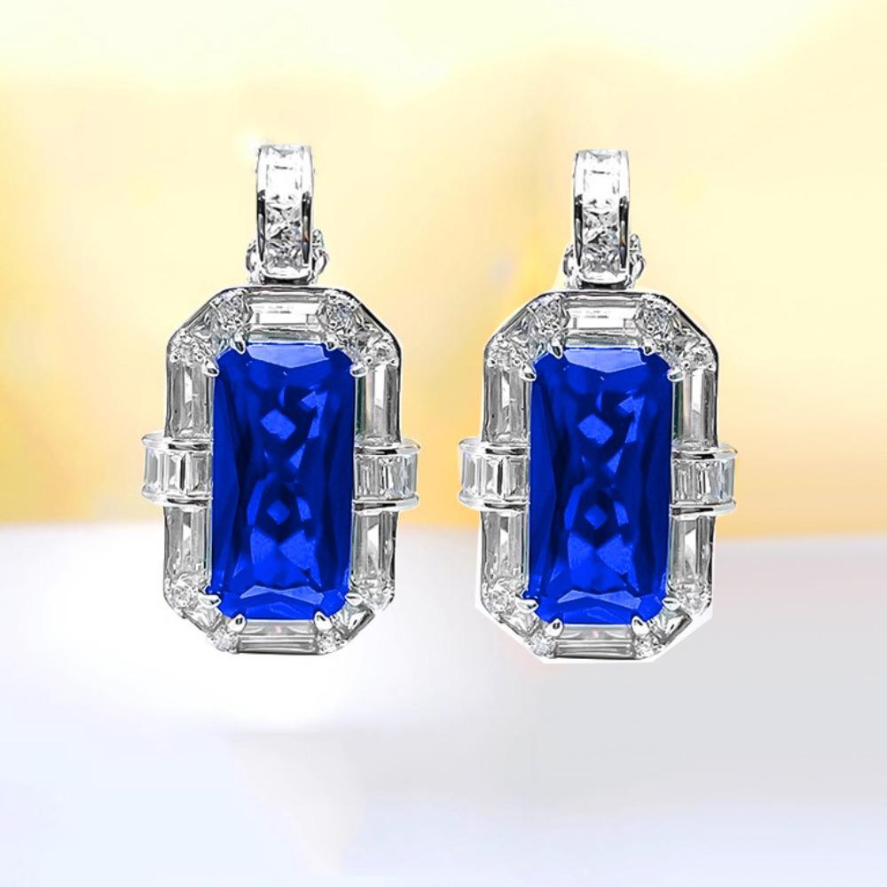 Luxury Women Jewelry Set with Red Corundum Pendant Blue Spinel Ring Earrings High Carbon Diamonds
