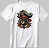 Pirate Cat S. Sleeve White-Black Men / Women's T Shirt P313