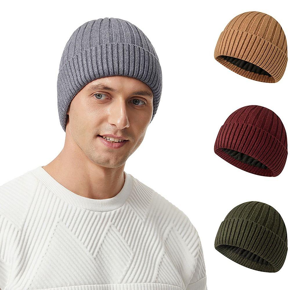 Thickened Knitted Hat Wool Beanies Cap Fashion Skull Cap  for Male Female