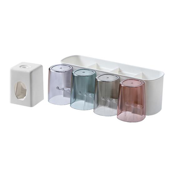 Toothbrush Holder Toothpaste Squeezer Set Simple Installation Wall Mounted Bathroom Toothbrush Holder with Storage Compartments
