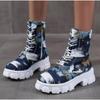 Fashion New All-match Autumn Camouflage Mid-tube Boots Women's Canvas Sneakers High-tube Breathable Thick-soled Motorcycle Boots