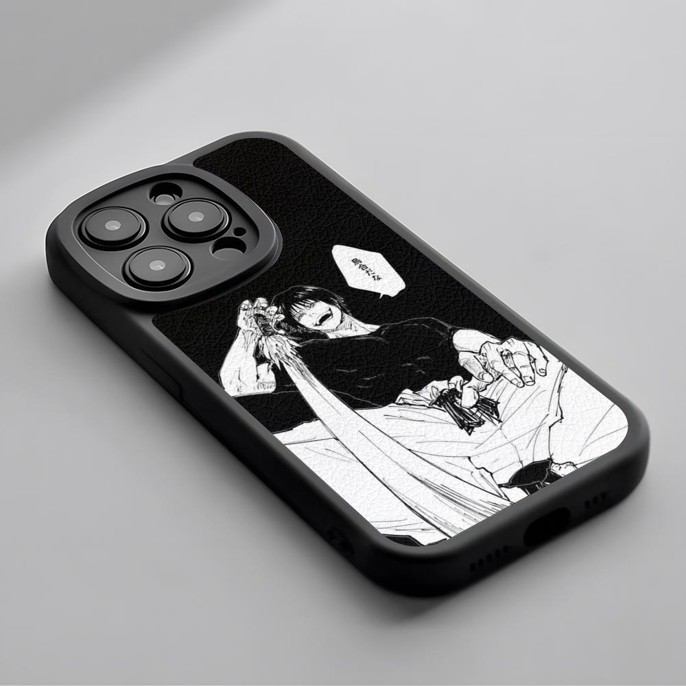 Супер крутой чехол для телефона с Тодзи Фусигуро из аниме для iPhone 16 15 14 13 12 11 Plus Pro Max Роскошный силиконовый чехол из натуральной кожи черный