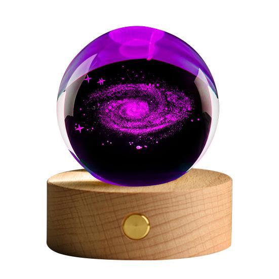 Faux Crystal Ball Light Calming Cosmic Night Light Clear Lighted Stellar Spheres with Wooden Base