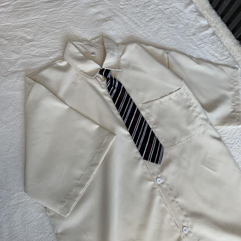 Коричневые винтажные рубашки, женские японские городские блузки с короткими рукавами для девочек, оверсайз, с рукавами в пять точек, униформа DK, топы