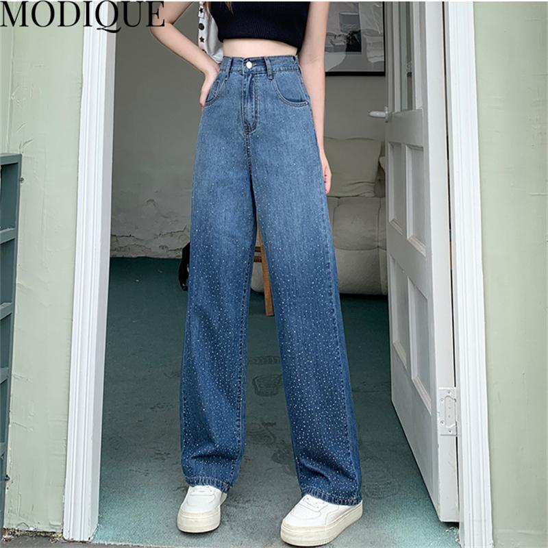 MODIQUE, весенние большие размеры, новые женские свободные винтажные длинные джинсы с высокой талией, эластичные градации цвета, женские базовые повседневные брюки, брюки