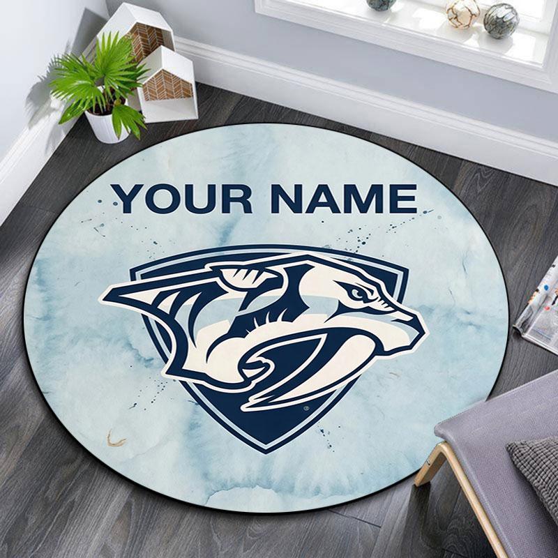 Custom Name,Nashville Predators pattern round rug,Carpet Rug for Living Room Bedroom Playroom ,Non-slip Floor Mat,Holiday Gifts and Birthday Gifts.
