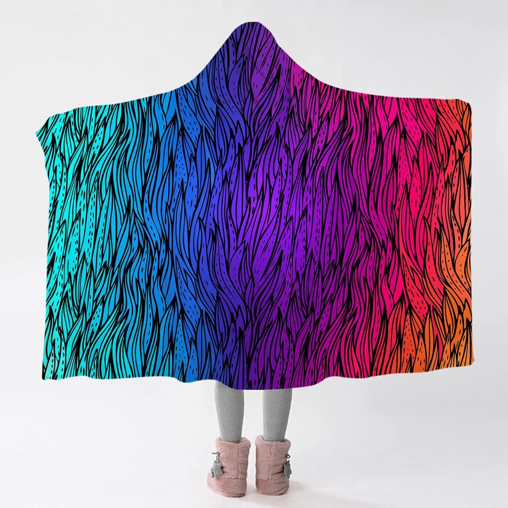 Rainbow Psychedelic Building Block Soft Flannel Thermal Hooded Blanket Home Outdoor Office Essential Blanket