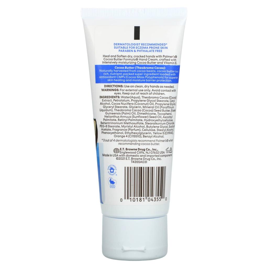 Palmer's, Cocoa Butter Formula with Vitamin E, Hand Cream for Hand Care and Moisturizing, 3.4 Oz (96 G)