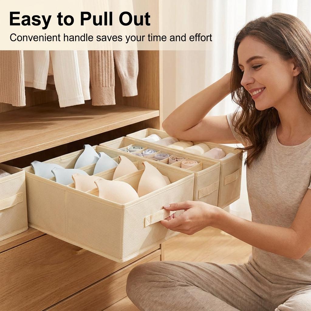 Fabric Drawer Organizer for Underwear Socks Bra Stackable Divided Storage Box with Handle Closet Wardrobe Space Saving