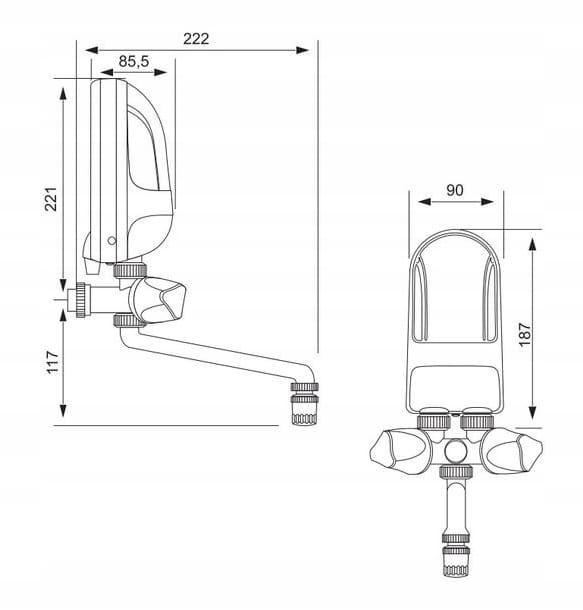 45kW instantaneous water heater for over-the-sink installation with a white tap