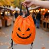 Costume Accessory LED Drawstring Pumpkin Backpack for Kids, Halloween Light Up Candy Bag with Durable Polyester Holder String Light, Reusable Trick or