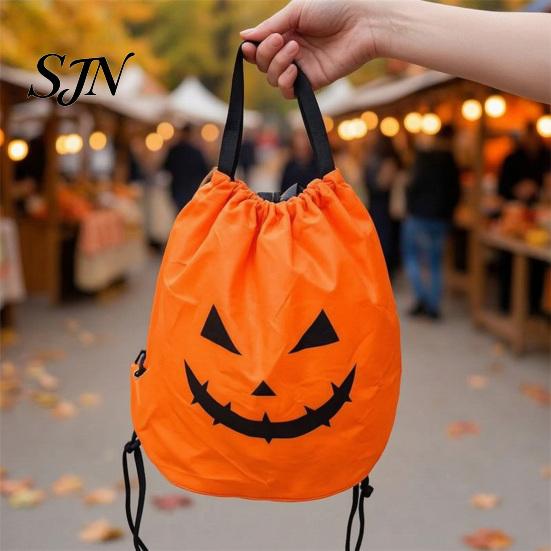 Costume Accessory LED Drawstring Pumpkin Backpack for Kids, Halloween Light Up Candy Bag with Durable Polyester Holder String Light, Reusable Trick or