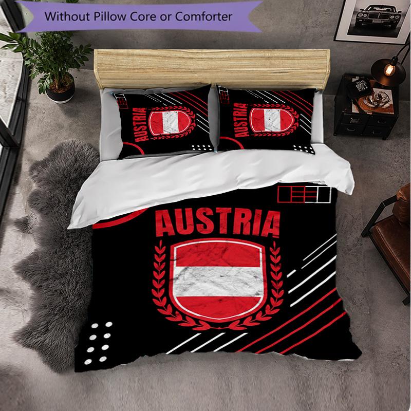Austria Football Pattern 3 Pieces Bedding Set Soft Microfiber Duvet Cover with Pillow Cases for Bedroom