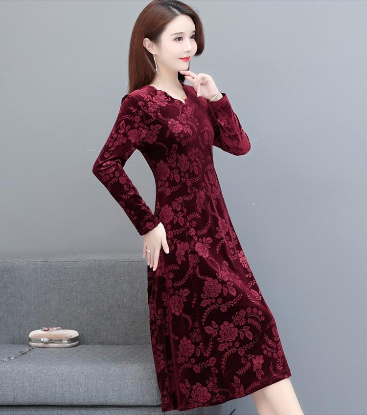 Осеннее бархатное платье для мамы больших размеров, тонкое платье средней длины с длинными рукавами для женщин среднего и пожилого возраста