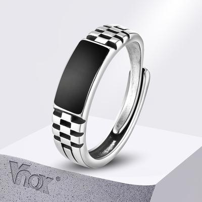 Vnox Мужские открытые кольца, Кольцо-печатка с черной эмалью, Кольцо на палец с канавками в виде часового браслета, Регулируемые украшения