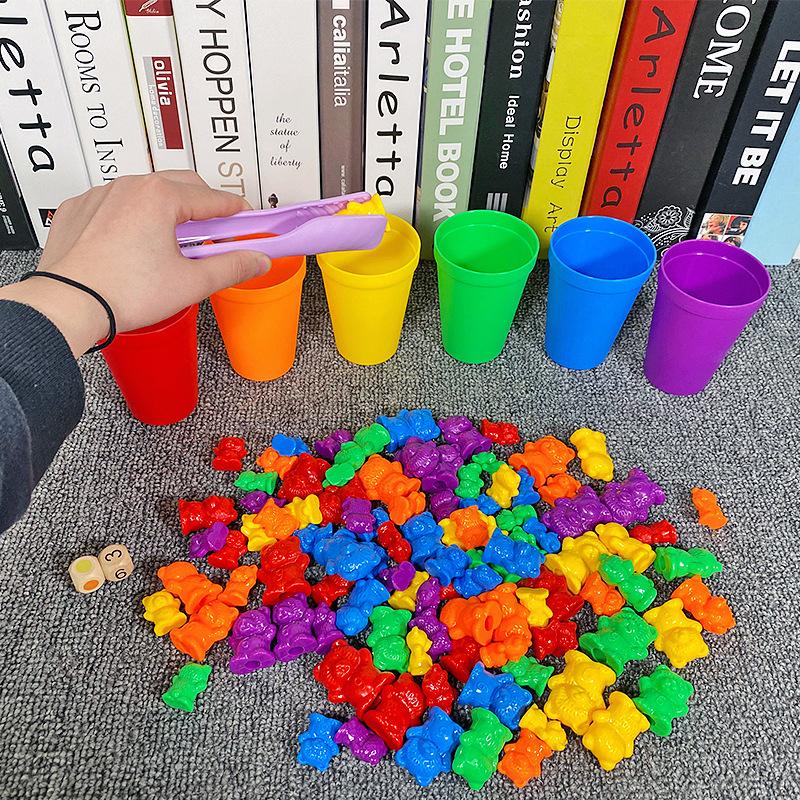 Монтессори Радуга Соответствующая игра для детей, подсчет веса, игрушка-медведь, познание животных, сортировка по цвету, обучение, сортировка, образовательный ребенок