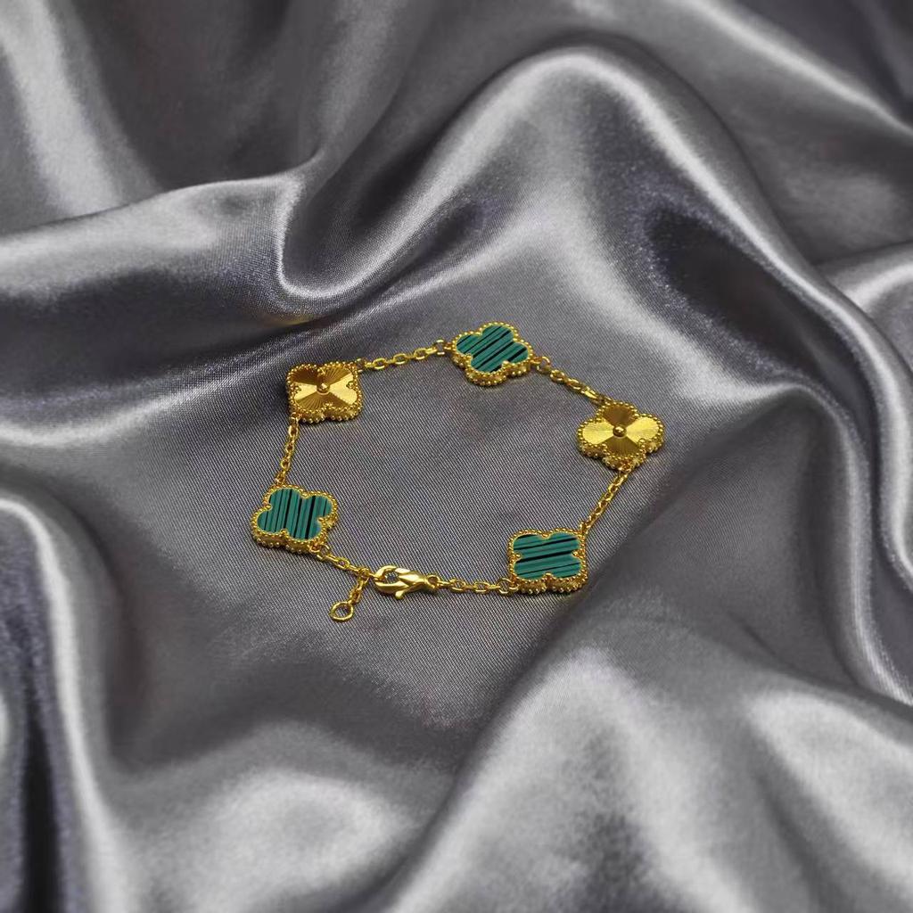 15MM Through-body Titanium Steel 18K Double-sided Lucky Four-leaf Clover Five Flowers Bracelet