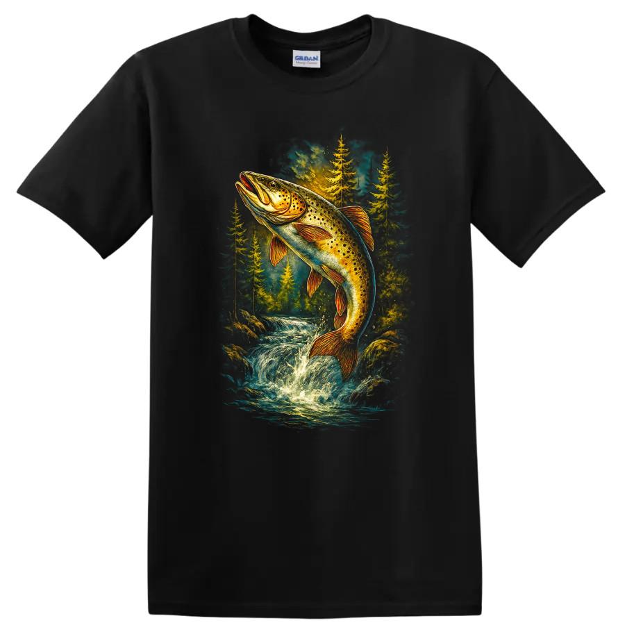 Trout Fishing T Shirt Wildlife River Scene Nature Tee Camping Outdoors