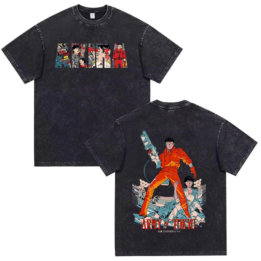 Akira Anime Shotaro Kaneda Washed Black Graphic Shirt Vintage Y2K Streetwear Tee
