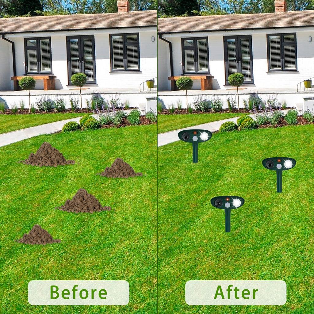 Solar Animal Repellant Ultrasonic Cat Dog Repellant Solar Powered Waterproof Animal Deterrent with 3 Vertical Rod SafetyAA