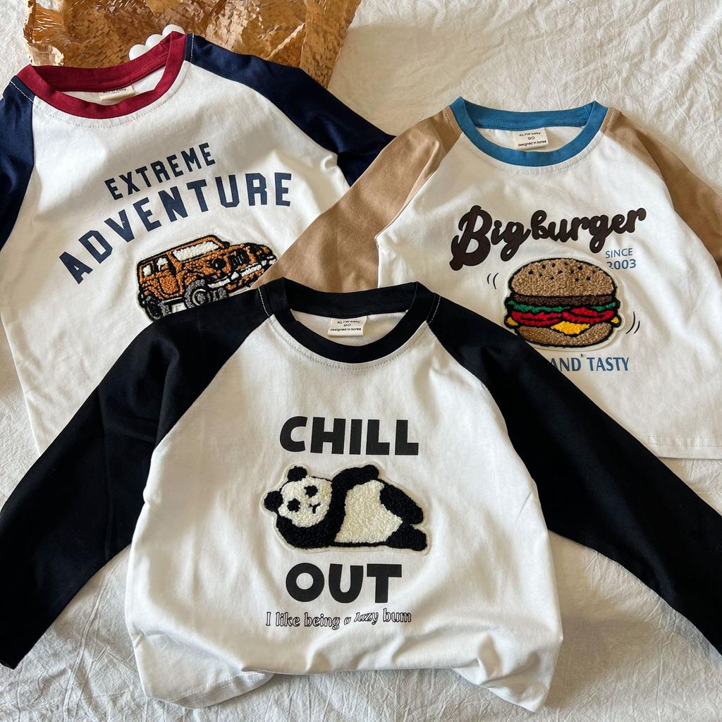 Children's T-shirt Long Sleeve 2024 Spring and Autumn New Baby Girl Shoulder Plugged Korean Version Top Children's Cartoon Embroidery Base
