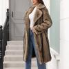 Women's Fashionable Warm Long Sleeve Solid Color Furry Long Coat With Turned Collar
