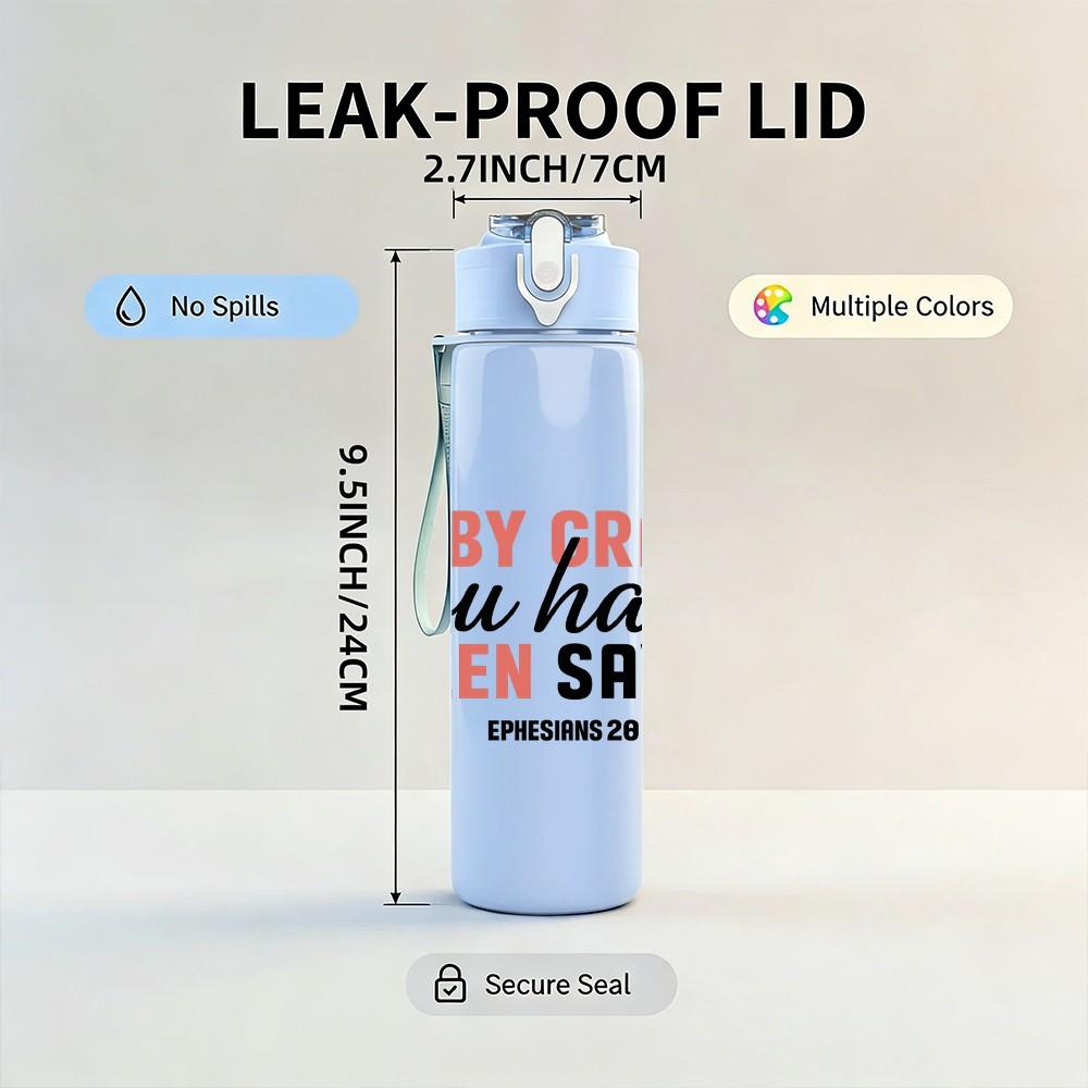 1PC By Grace You Have Been Saved Text 750ml Color Plastic Sports Water Bottle Leakproof Flip Straw Lid Suitable for Sports Office Home Use