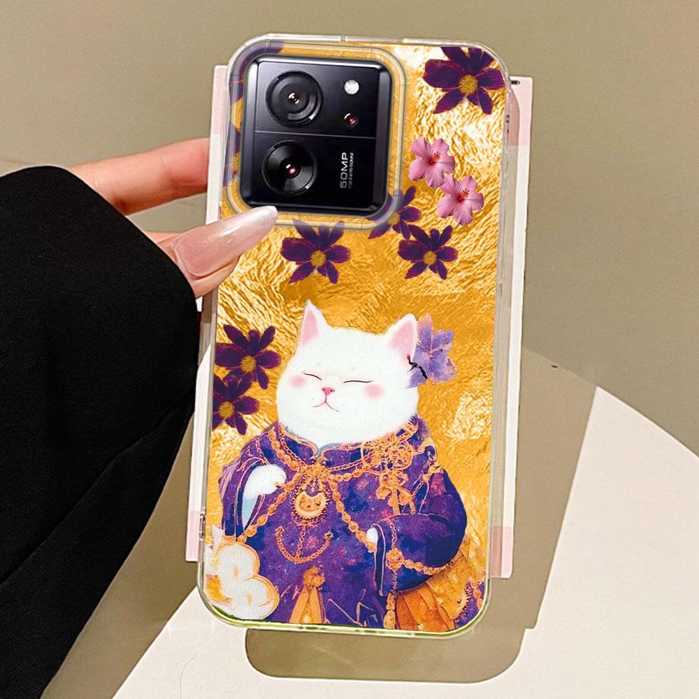 Retro Purple Cat Flower Women Phone Case for Xiaomi 13T 14T 11 Lite Poco X5 M6 Pro X6 X7 X3 Pro NFC C75 C71 C65 C61 M5S Cover
