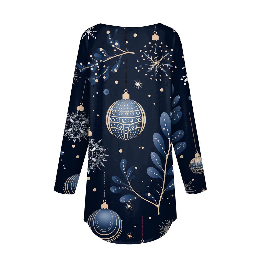 Женская свободная футболка с круглым вырезом и рождественским принтом, длинный рукав, пуловер, толстовка с длинными рукавами