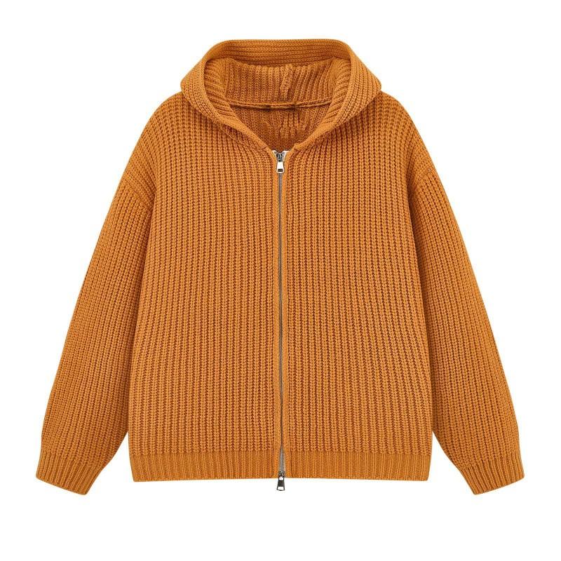 Unisex Oversized Hooded Knit Cardigan Zip-Up Sweater Casual Lightweight Fall Winter Warm Pullover