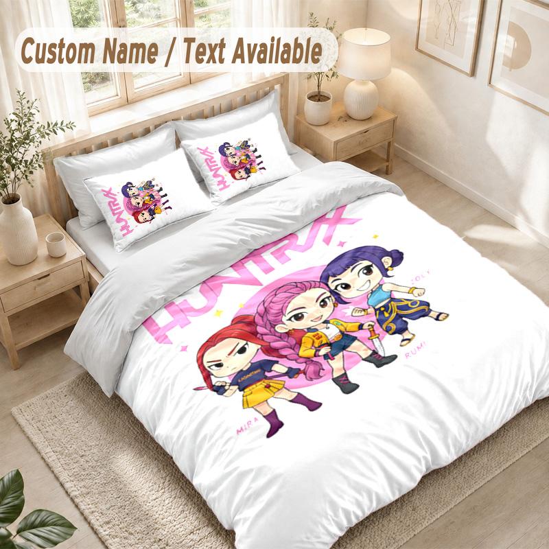 Kpop Demon Hunters Bedding Set, 1 Duvet Cover & 2 Pillowcases Soft Comfortable Bedroom Home Textile Decor