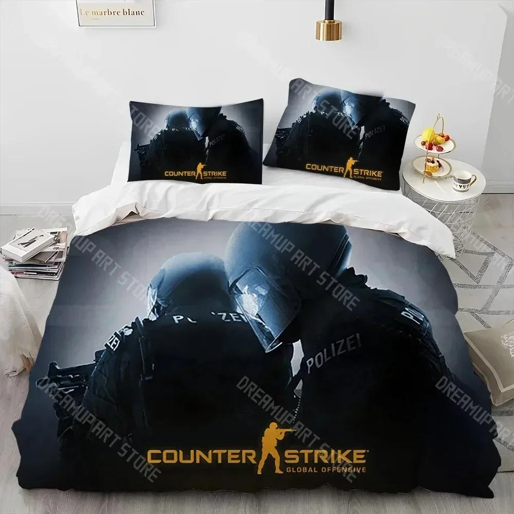 CS GO,Игровой Геймер,Комплект Постельного Белья с Принтом Counter Strike,Пододеяльник Комплект Постельного Белья Покрывало Наволочка,Размер King Queen Комплект Постельного Белья Детский