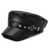Black Painter Hat PU Leather Newsboy Cap Retro Beret Hat