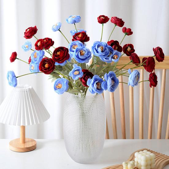 Artificial Lulian Flower Faux Silk Ranunculus Flower with Stem 4 Heads Fake Ranunculus Arrangement for Home Wedding Decoration Table Centerpiece