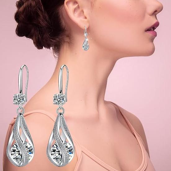 Silver Teardrop Earrings for Women Cubic Zirconia Drop Dangle Earrings Wedding Jewelry Accessory for Brides