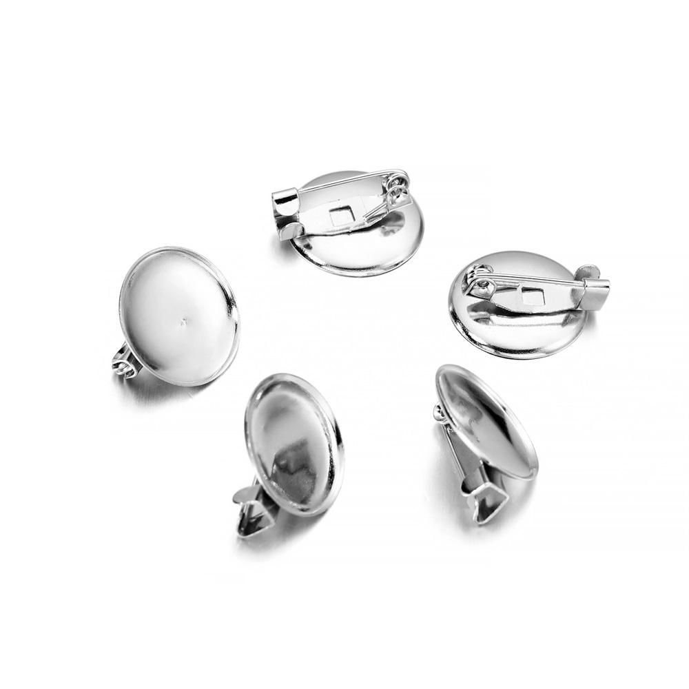 50pcs/lot Round Brooch Base Cabochon Blank Trays with Brooch Pins Cameo Cabochon Base Setting For Jewelry Making Supplie
