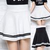 Fashion Womenswear Women Stripes Pleated Stretchy Pure Color High Waist School Mini Skirt