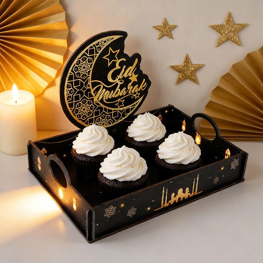 Organizer Star Moon Ramadan Wooden Tray Handmade Funny Middle Dessert Container Detachable Food Holder Islamic Muslim Party