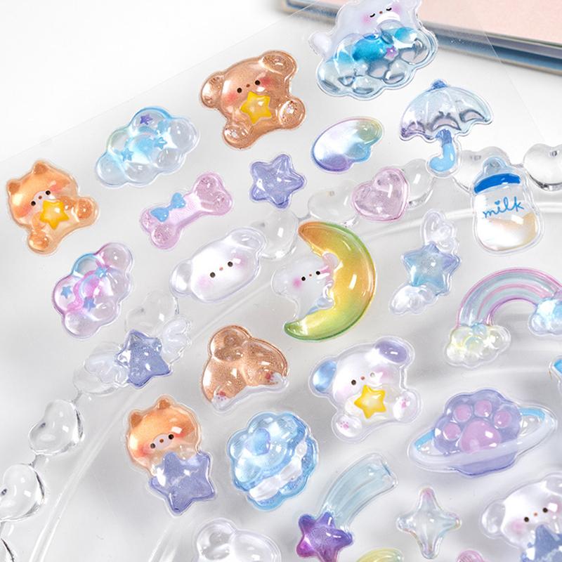 3D Милые Животные Рельефные Наклейки, Набор из 5 Листов с Мультяшными Медведем, Кошкой, Щенком с Кристальным Желе-Гелем, Наклейки для DIY