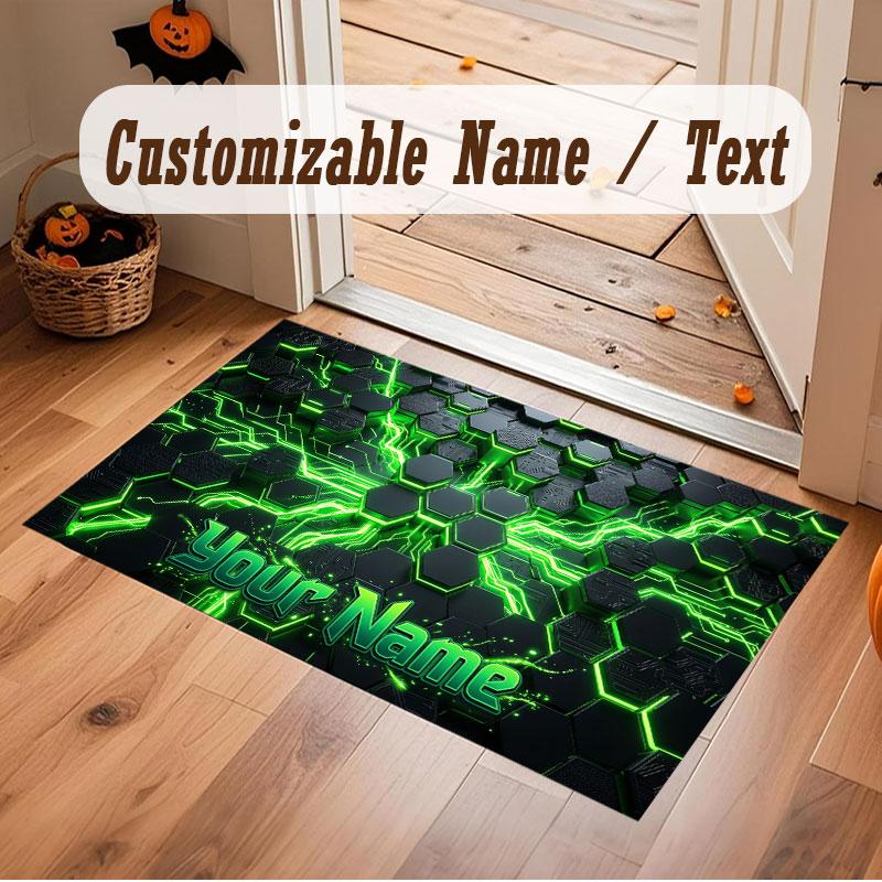 Abstract Geometric Theme Crystal Velvet Floor Rug Personalized Custom Name Text Warm Carpet Home Decoration