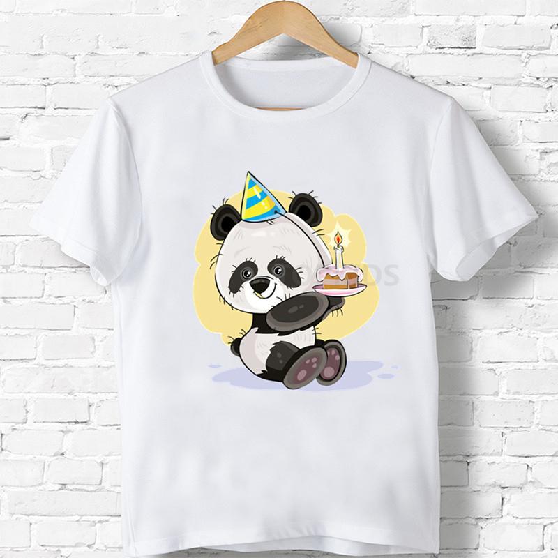 Детская футболка для мальчиков/девочек с днем ​​рождения, панда, номер 1–9, футболка с принтом банта, забавная футболка с героями мультфильмов, детская подарочная одежда