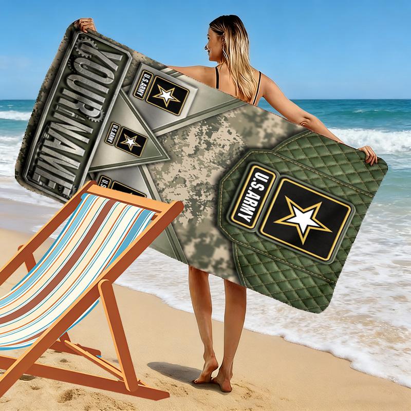 Name Custom US. Army Print Beach Towel, Large Soft Quick Dry Towel for Beach Camping Swimming