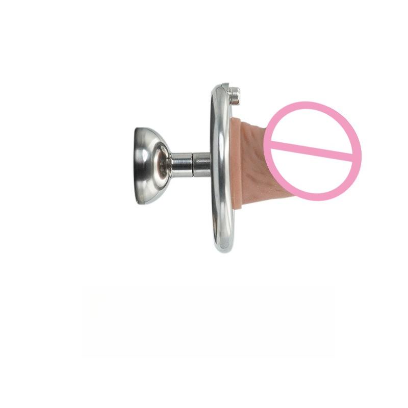 Stainless Steel Negative Chastity cage Lock with Silicone Fake Penis for Men Anti Escape with 40 45 50mm Rings Adult SM Sex Toys