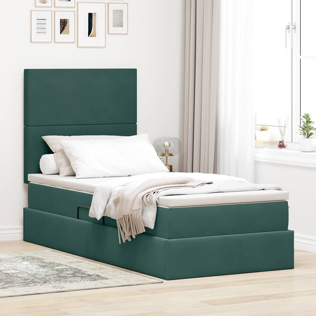 Storage Bed with Mattress Dark Green 90 x 200 cm Velvet
